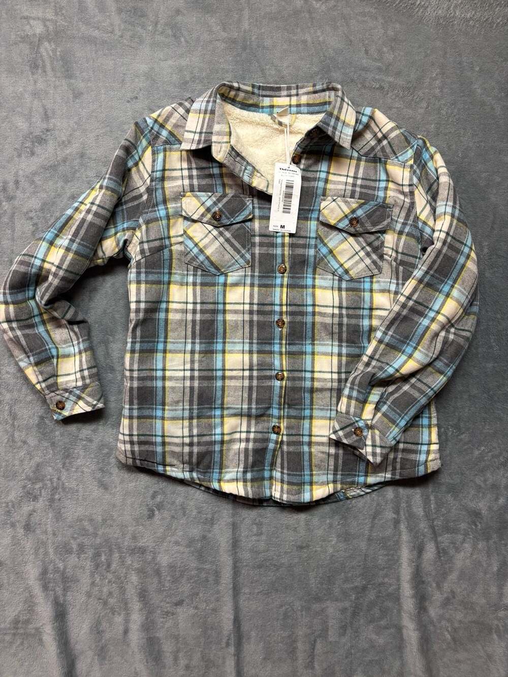 ThCreasa Women's Sherpa Lined Plaid Flannel Jacket Size M